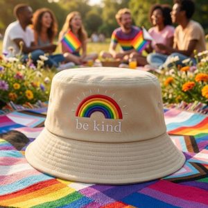 Rainbow Pride Gay Themed Bucket Hat-Beige (LGBTQ-27)