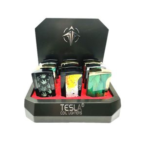 Tesla 2 Torch cigar punch marble & leaf designs (61764-2T)