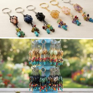 Agate Wrapped In Macrame With Chips Key Chain (AG-RP-KEY)