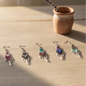 HOOP W/ BEADED DANGLE AND HANGING CRYSTAL EARRING (CRY-SILB-EAR)