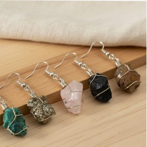 RAW STONE WRAPPED WITH WIRE EARRING (RAW-W-EAR)