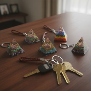 ORGONITE MULTI COLORED PYRAMID KEY CHAIN (ORG-PY-KC)