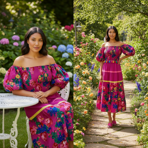 Floral Art Long Section Big Swing Dresses with Beautiful silk band - (Floral 1032)