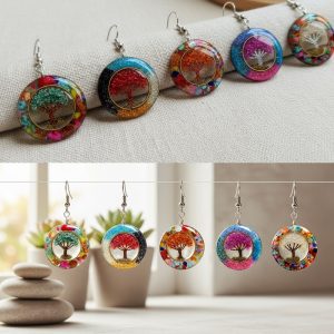 Multi Chip Stone Tree of Life Acrylic Earrings (TOL-MC-EAR)