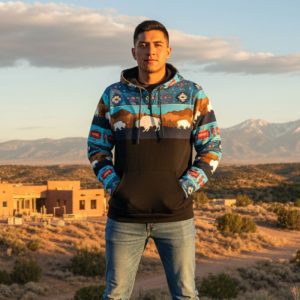 White Buffalo Design Collection Chest & Arms Printed Long Sleeve Hoodie – Turquoise (1279-2272)