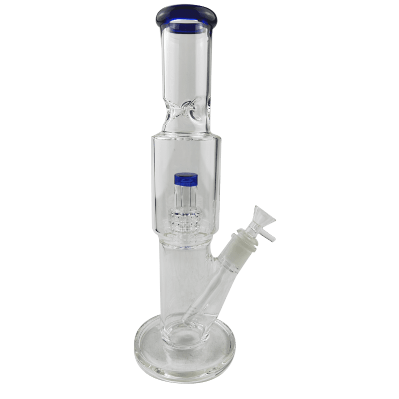 12″ Straight Tube Glass Bong Tire Percolator with Inline Ash Catcher – Dark blue (C2245)