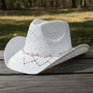 Western Cowboy Hat Unisex With Pink Stone Accessories - White (CDYWL-2578)
