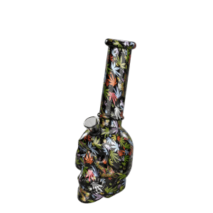 8'' Skull Silver Background Printing Glass Bong (JBLX-11-3A)