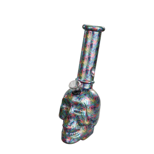 8'' Skull Silver Background Printing Glass Bong (JBLX-11-3C)