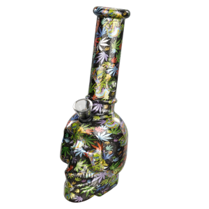 8'' Skull Silver Background Printing Glass Bong (JBLX-11-3D)