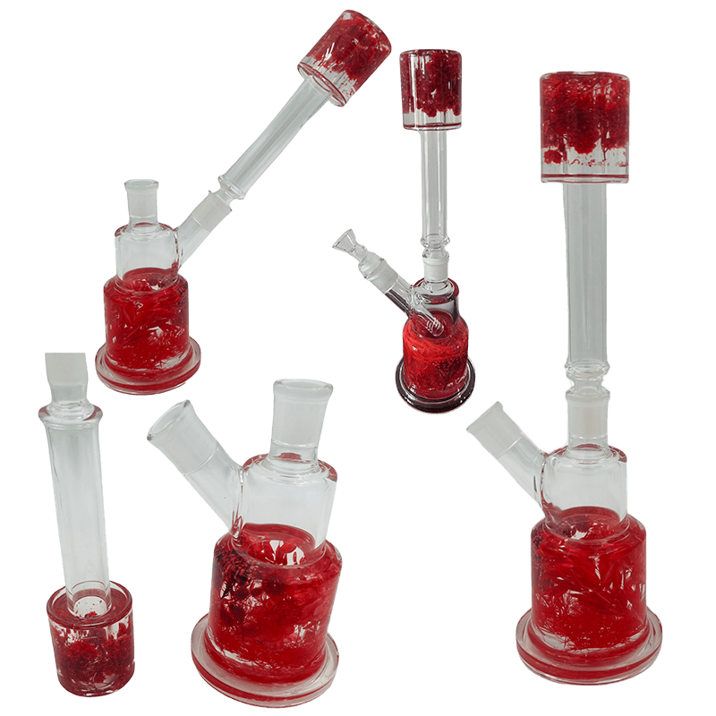 14" Water Pipe 2 Way Straight - Red Flower (SMKZ210)