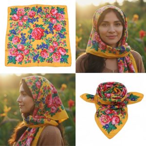 30"x 30" - Kokum Floral Design Silk Touch Scarf - Orange (Floral 1017)