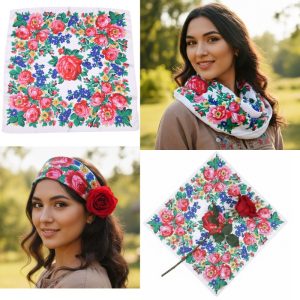 30"x 30" - Kokum Floral Design Silk Touch Scarf - White (Floral 1017)