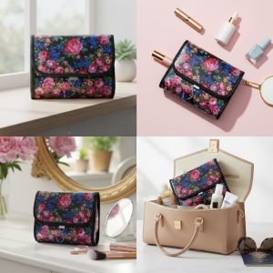 Floral Design Cosmetic Bag - Black (Floral 997)