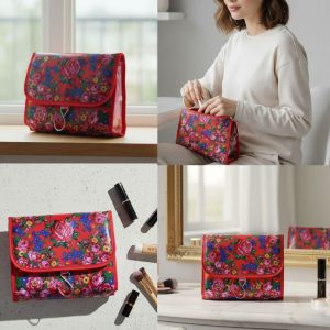 Floral Design Cosmetic Bag - Red (Floral 997)