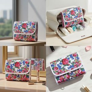 Floral Design Cosmetic Bag - White (Floral 997)
