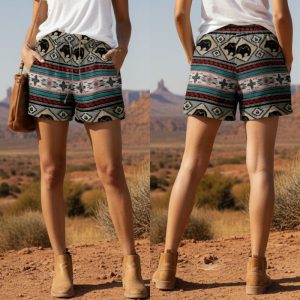 Women’s Western High Waist Loose Printed Casual Shorts