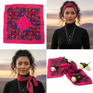 30″ x 30″ Non-Metallic Kokum Floral Scarf (CD-SCARF-3 Hot Pink)