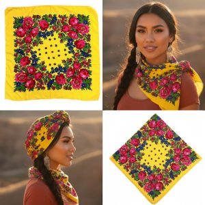 30″x 30″ Non-Metallic Kokum Floral Scarf (CD-SCARF-3 – Yellow)
