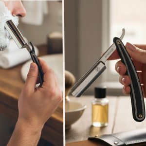 Etching Barber Salon Straight Shaving Razor - Black (12308)