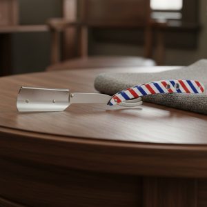 Professional Paper Coated Barber Salon Throat Shaving Razor With 10 Blades - White/Red/Blue (12313)
