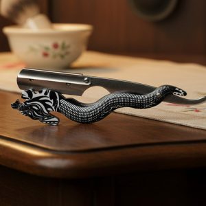 Barber Salon Dragon Style Handle Throat Shaving Razor - 10 Blades - Black & White (12316)