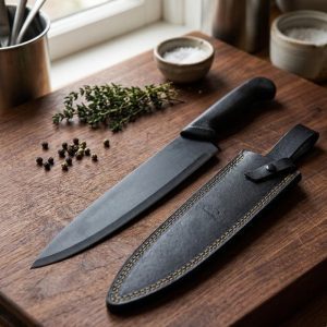 Defender 17" Plastic Mould Handle Black Blade Hunting Knife With Sheath - Black (14376)