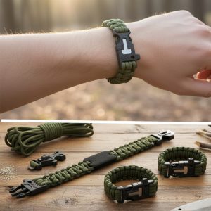 550 lbs 9 3/4″ Paracord Bracelet Fire Starter, Dog Tag (T403526)