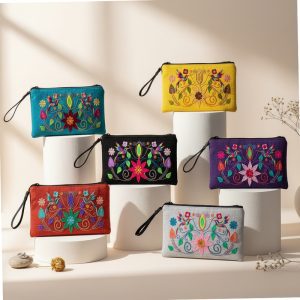 Embroidered Hummingbird Floral Ecuadorian Pouch Wristlet Bag (EC-ELIO-WP-HB)