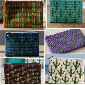 Beaded Cactus Pattern Seed Bead Coin Purse Pouch (SB-CP-CAC)