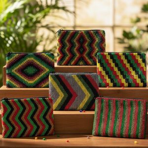 Beaded Native Inspired Diamond Seed Bead Coin Purse Pouch (SB-CP-RASTA)