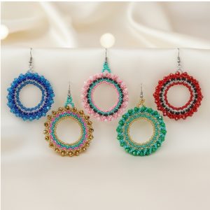 Thick Guatemalan Crystal Beaded Hoop Dangle Earrings (SB-G-HOOP-E)