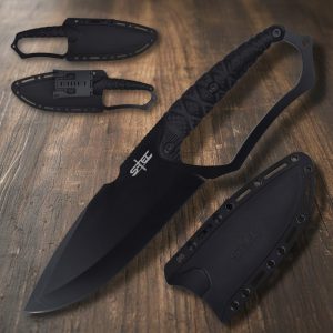 S-TEC 10″ Fixed Blade Full Tang Knife w/ ABS Sheath - Black (T25148BK)