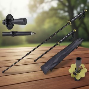 54″ Extendable Hiking Stick w/ Sword Style Handle – Black/Pink (T303245)