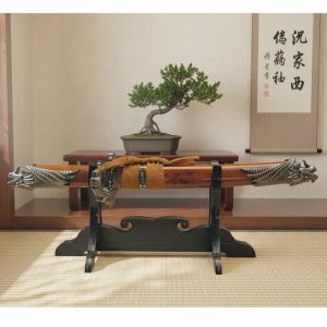 Defender 13" Dragon Design Handle Brown Samurai Mini Katana Sword With Wood Stand (14362)