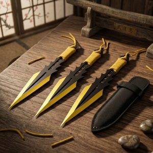 Split Blade Throwing Knife - Gold Handle 3PC Set - (T003852GD)
