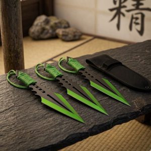 Split Blade Throwing Knife - Green Handle 3PC Set - (T003852GN)