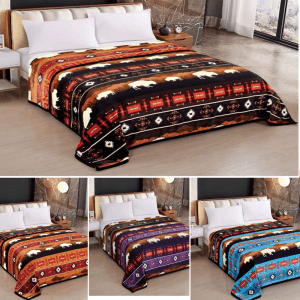 Rustic Bison Design Silk Touch Reversible Blanket Queen Size (1852)
