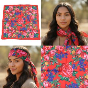 30"x 30" - Kokum Floral Design Silk Touch Scarf - Red (Floral 1017)