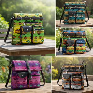 Printed Fleece Shoulder Bag - 2 Front Pockets, Large (0564)