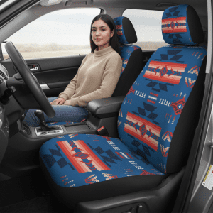 Printed Auto Front Seat Cover set - OKC (Blue / Red) (0725-1625)