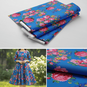 Kokum Flower Cotton Fabric Bolt - Turquoise (2900)