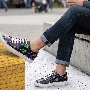 420 Mushroom Weed Design Deep Shoe Size 8 - Black (SHOE-0001)