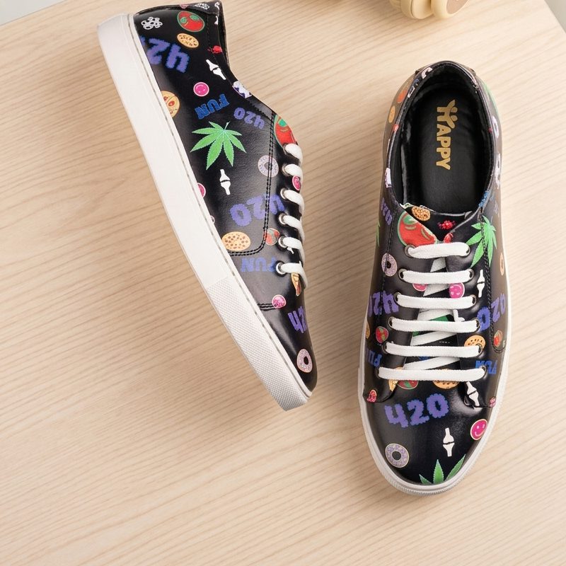 420 Mushroom Weed Design Deep Shoe Size 8 - Black (SHOE-0001) - Image 2