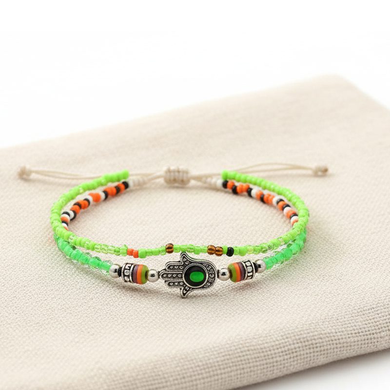 Beaded Multistrand Anklet With Hamsa Charm (BMS-HM-AKS) - Image 3
