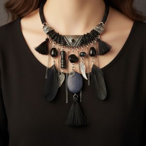 Beaded & Feathers Indigenous Necklace - (JS22210 - Set 4)