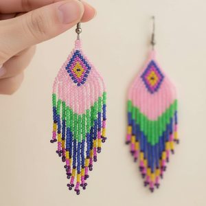 Beaded Indigenous Earrings - (JS22224-C)