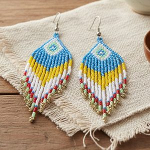 Beaded Indigenous Earrings - (JS22224-F)