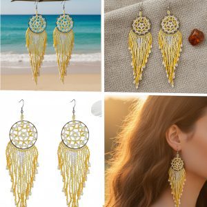 Beaded Dream Catcher Indigenous Earrings - Each - (JS22225 Set 2)