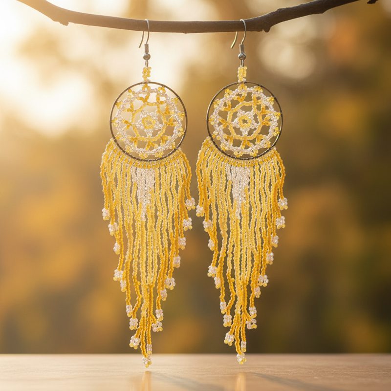 Beaded Dream Catcher Indigenous Earrings - Each - (JS22225 Set 2) - Image 2